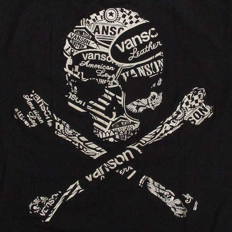 VANSON（バンソン） メンズ ベア天竺 半袖Tシャツ スカル 刺繍 : LL