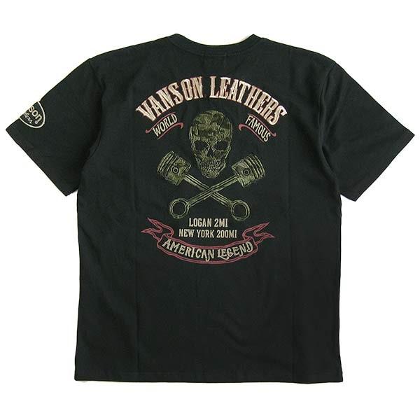 VANSON（バンソン） Tシャツ メンズ 半袖 刺繍 スカル バイカー : LL 