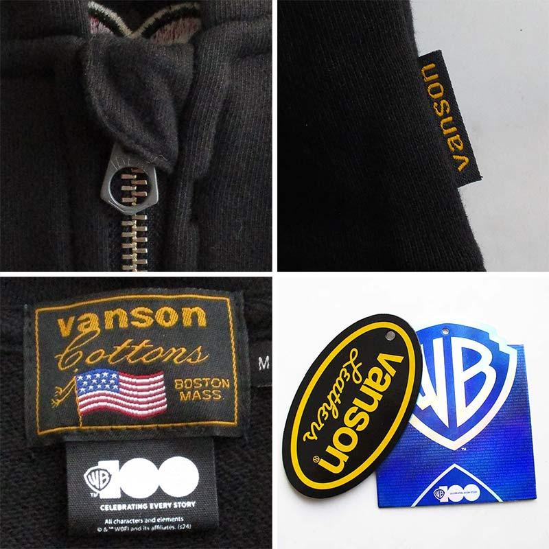 ＊VANSON×トムとジェリー デビル 刺繍 スウェット ジップパーカー M VANSON トムとジェリー バンソン 起毛ボンディング 裏ボアZIP