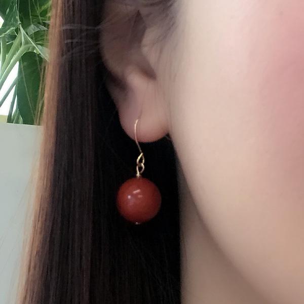 500円均一】レッドジャスパー12mm玉天然石ピアス 金属アレルギー対応  