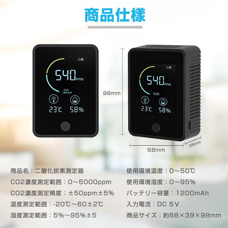 CO2センサー 二酸化炭素濃度計測器 日本語画面表示 モニター