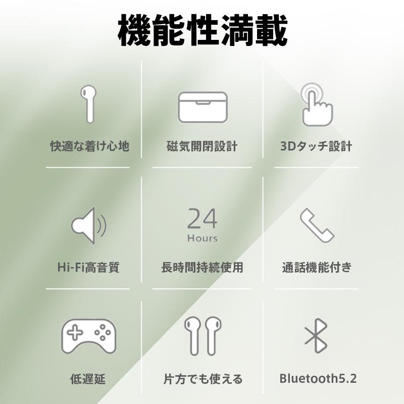 ワイヤレスイヤホン 日本語音声ガイド Bluetooth 5.2 LED残 量表示 自動ペアリング 最新版 iPhone 15 Android Hi-Fi CVC8.0 高音質 重低音 防水｜ll-yshp｜09