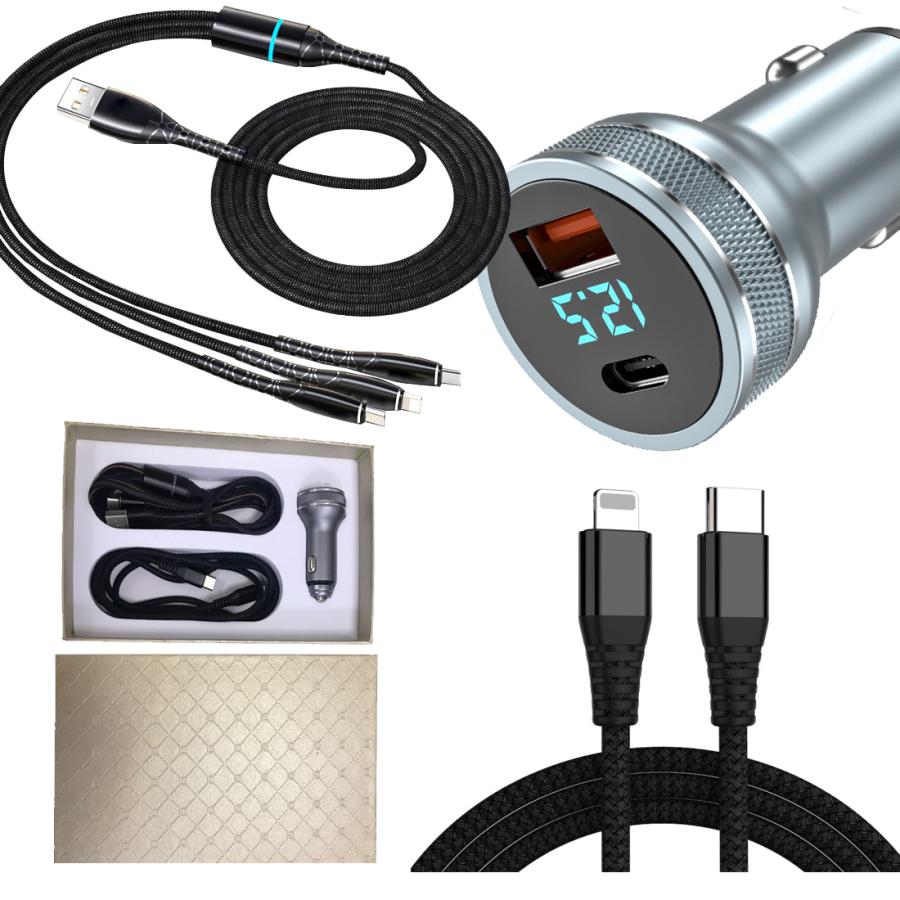 車載充電器【急速充電 PD 3.0とQC 3.0を搭載】USB-C toライトニング