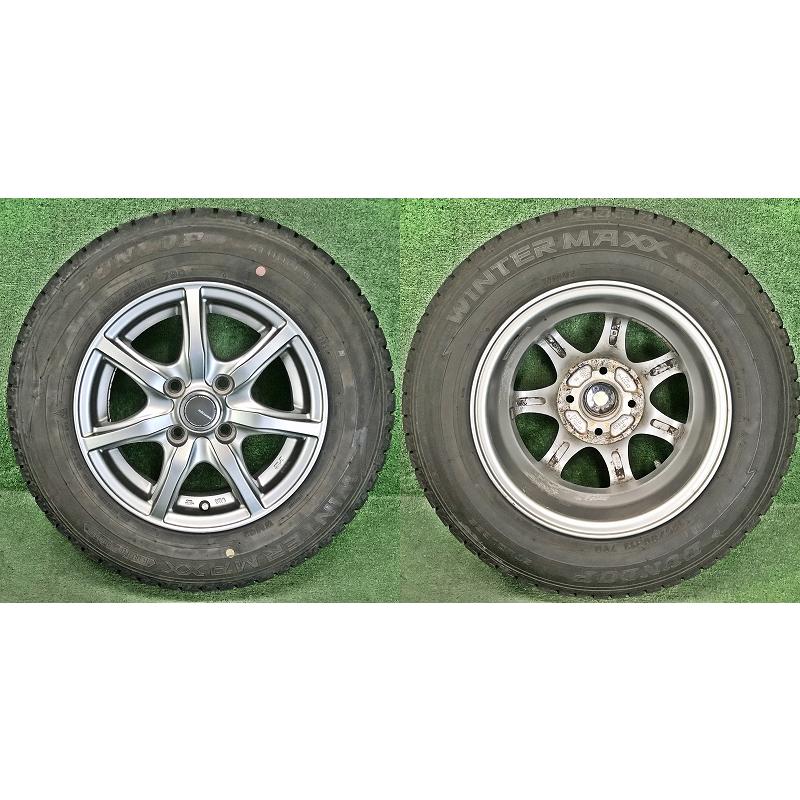 2018年製 155/80R13 79Q ダンロップ WINTERMAXX WM02 中古 スタッドレス/MiLLOUS 社外 アルミホイール付き 4本 4穴 PCD100 IN35★｜llkokusai｜02