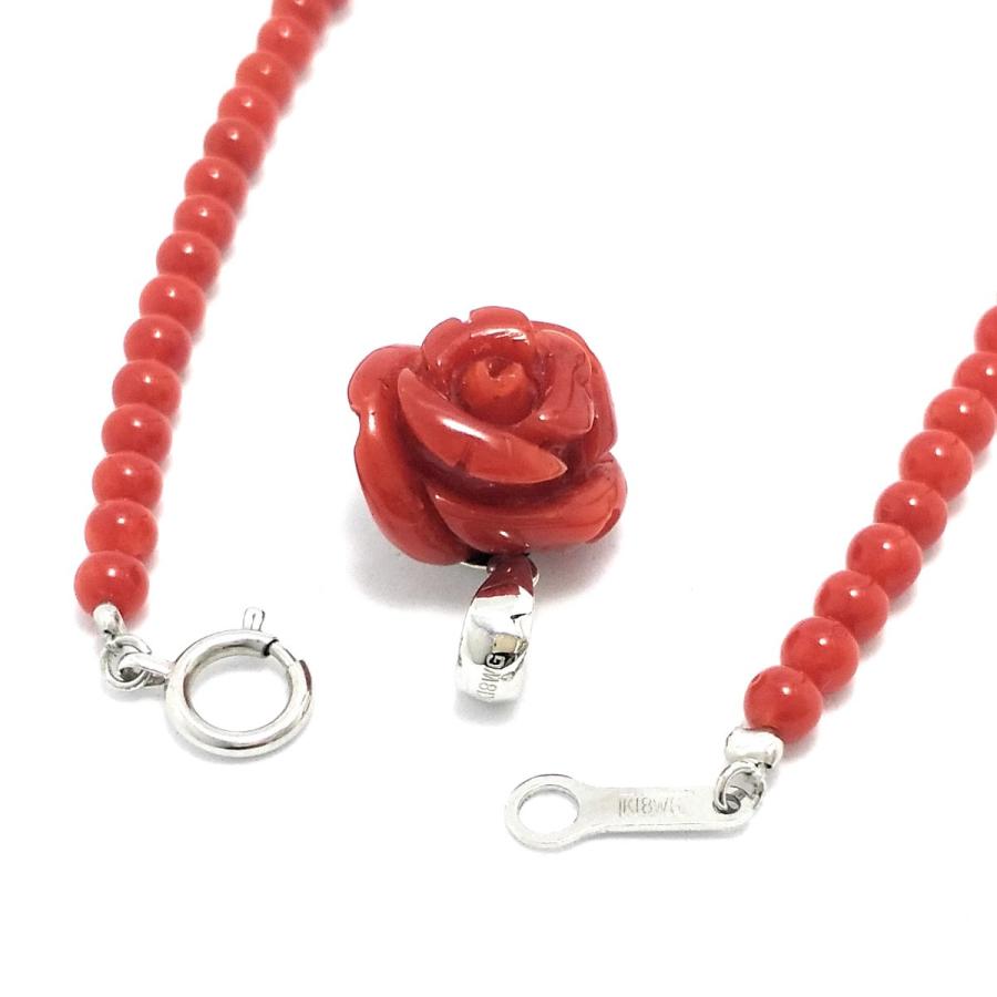 薔薇 ( バラ ) ペンダントヘッド 付 赤紅 珊瑚 コーラル ネックレス K18WG （ホワイトゴールド）_3