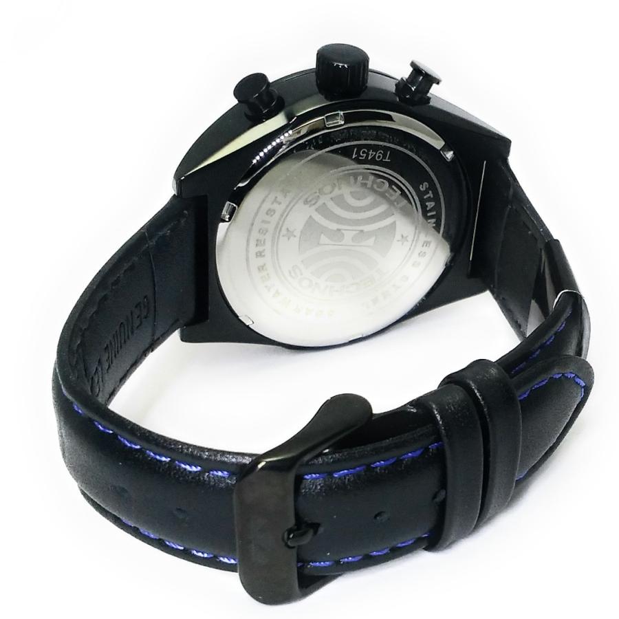 TECHNOS [テクノス] メンズ腕時計 牛革バンド クロノグラフ ブラック