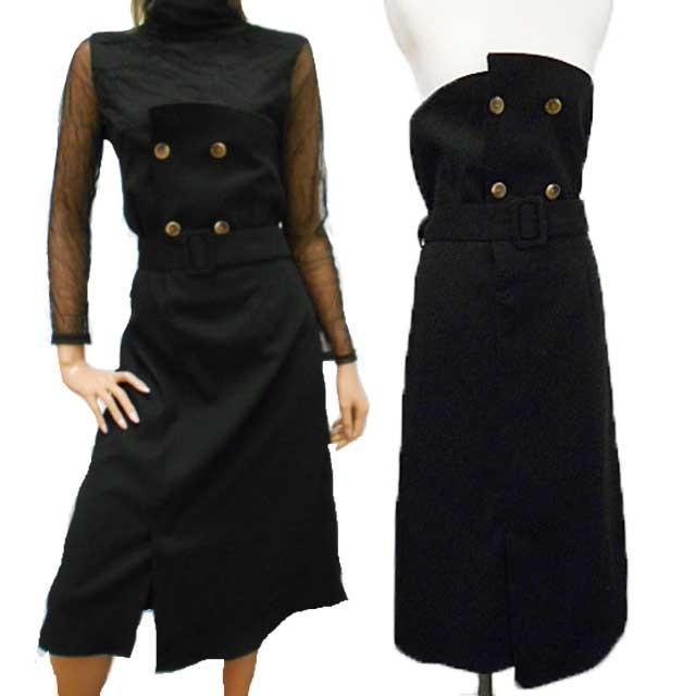 ビスチェタイプの斜め前スリット入りベアワンピース風スカート ミモレ丈スカート セミロングスカート スリットスカート 黒スカート ジャンパースカート 1912 2 2 Lavieenroseヤフーショップ 通販 Yahoo ショッピング