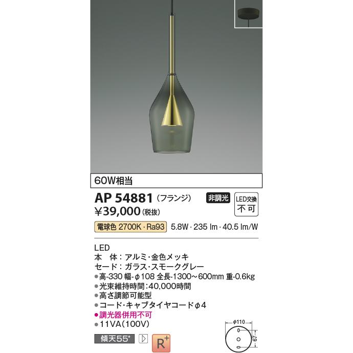 KOIZUMI（コイズミ） AP54881 ペンダントライト LED一体型 非調光 60W