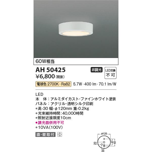 KOIZUMI AH50425 小型シーリングライト 電球色 60W相当 導光板