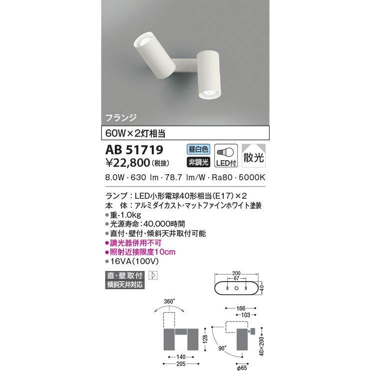 KOIZUMI（コイズミ） AB51719 ブラケットライト スポットライト LED
