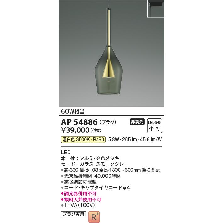 KOIZUMI AP54886 ペンダントライト LED一体型 非調光 60W相当 電気工事 