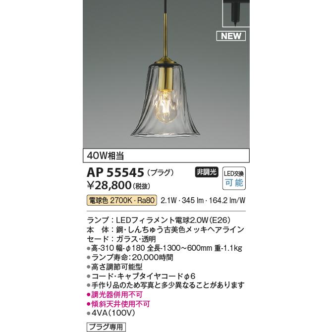 KOIZUMI AP55545 ペンダントライト LEDランプ交換可能型 非調光 40W  