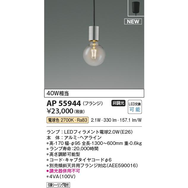 コイズミ　ペンダントライト KOIZUMI AP55944 ペンダントライト LEDランプ交換可能型 非調光