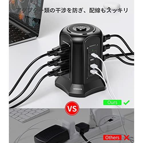 電源タップ タワー型 usb コンセント Type-C付 雷ガード 延長コード 2m 9個AC口 4個USBポート テーブルタップ OAタップ たこあしコンセント 過負荷保｜loandlu｜05