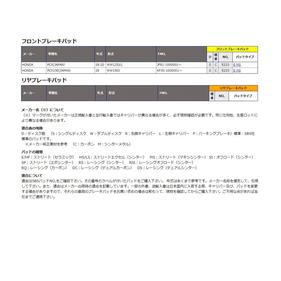 キタコ (KITACO) SBS ブレーキパッド ストリート 233MS PCX、PCX150 777-0233022｜loandlu｜04