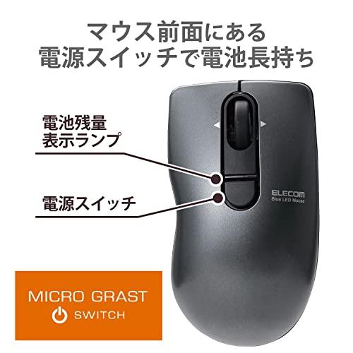 エレコム マウス ワイヤレス (レシーバー付属) Mサイズ 3ボタン 静音 クリック音95%軽減 チルトホイール Micro Grast Switch ポップ ブラック M-FPG3｜loandlu｜06