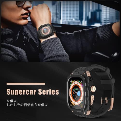 高級メタルケース Apple Watch Ultra 1/2 49mmバンド カバー付き 高耐久 頑丈なケース シリコンストラップ 男性用フル保護カバー (Rose Gold)｜loandlu｜06