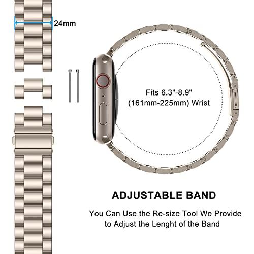 Apple Watch バンド 45mm 44mm 42mm アップルウォッチバンド 保護ケース付き ステンレスメタル腕時計バンド スターライト｜loandlu｜05