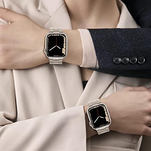 Apple Watch バンド 45mm 44mm 42mm アップルウォッチバンド 保護ケース付き ステンレスメタル腕時計バンド スターライト｜loandlu｜07