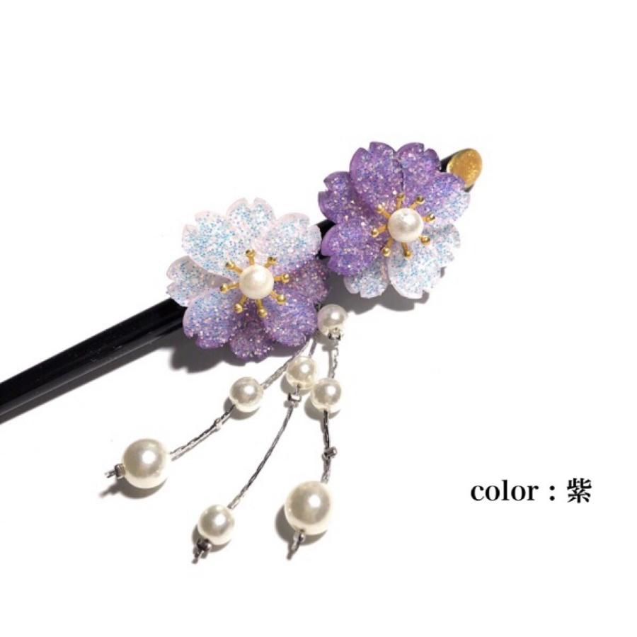 玉簪 桜かんざし 花 華 髪飾り 玉 赤 黒 着物 留袖 振袖 和装