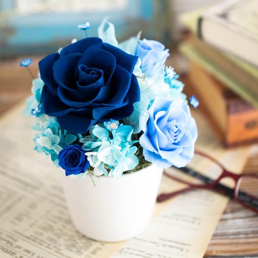 青薔薇 ブリザードフラワー 小物 直径約18cm 枯れないお花、青