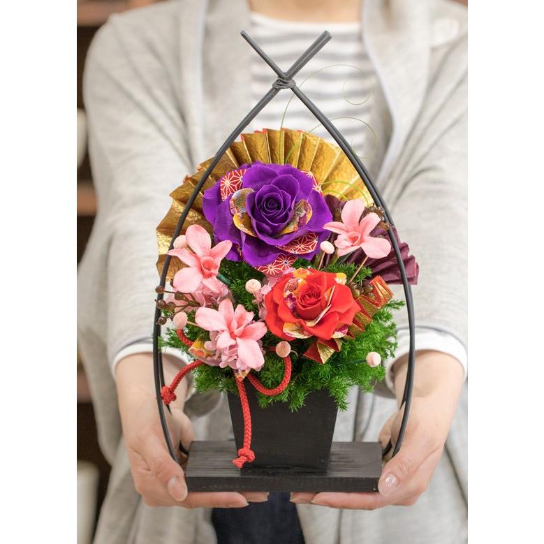 プリザーブドフラワー 敬老の日 花 誕生日 プレゼント 母 祖母 女性 還暦 古希 喜寿 傘寿 卒寿 祝い 退職祝い 和風 扇の舞 ブリザードフラワー S Lobelia 通販 Yahoo ショッピング