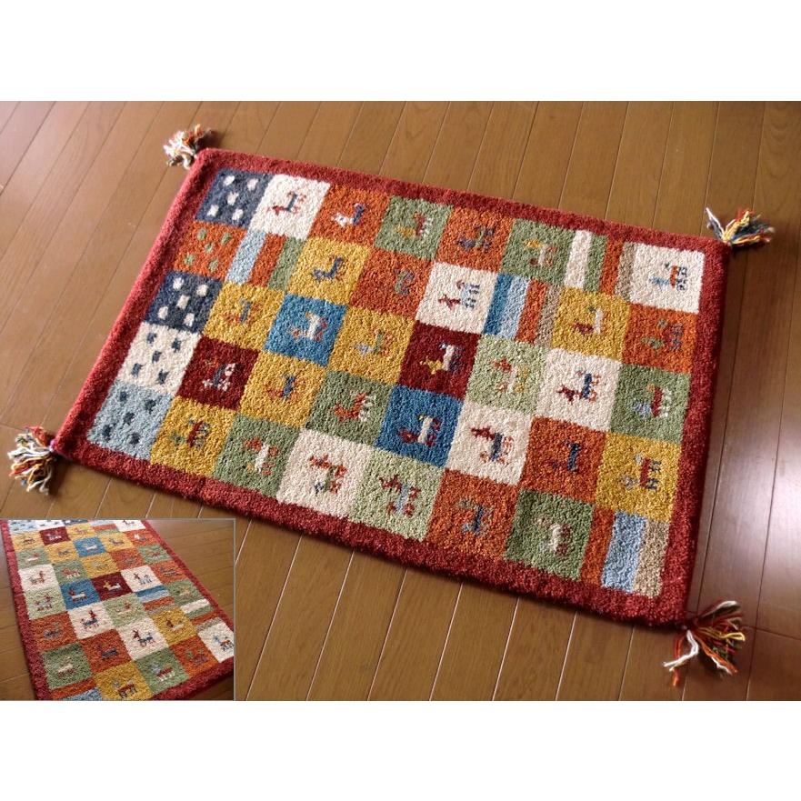 アウトレット　ギャッベ インドギャッベ  玄関マット60X90cm ラグ 手織り ギャベ ギャッベ 玄関マット 90 ギャッベマット ギャベマット