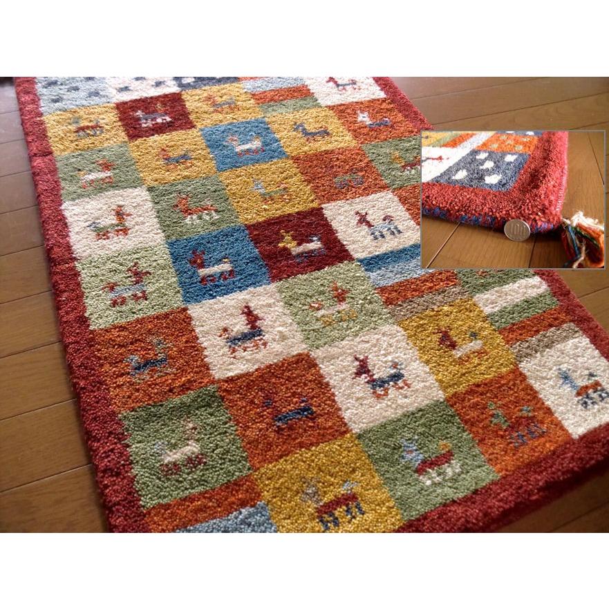 インド手織りギャッベ 60×90 ギャベ ギャッベ 玄関マット レッド
