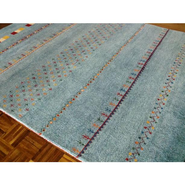 WOOL 100%全厚最大20mm 薄青空色 インド手織りギャッベ 200×250 WOOL 100%全厚最大20mm 薄青空色 インド手織りギャッベ 200×250