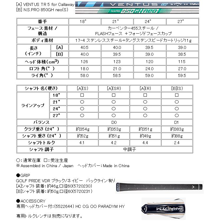 キャロウェイ　パラダイム　ユーティリティ　NS850　neoスチールシャフト　ハドラス　23年モデル　日本仕様 
