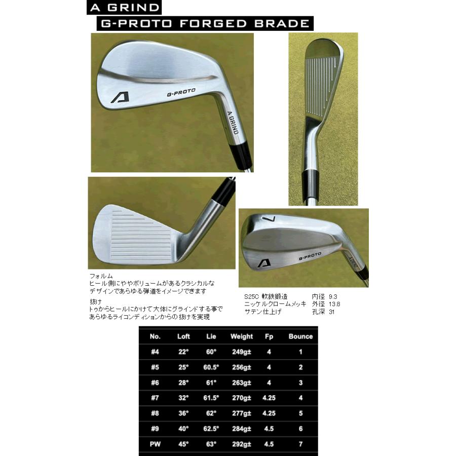 Aデザインゴルフ　Aグラインド　Gプロト　フォージド　BLADE　アイアン　5本(6番〜P)セット　ヘッド(価格148500円)+シャフト+グリップ+工賃=合計額の画像