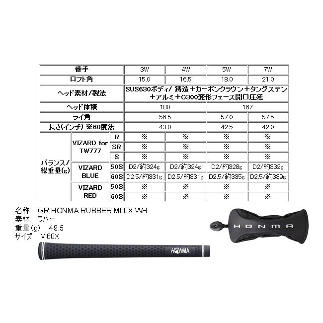 ホンマ TW777 フェアウェイウッド VIZARD BLUEカーボンシャフト ハドラスコーティングの画像