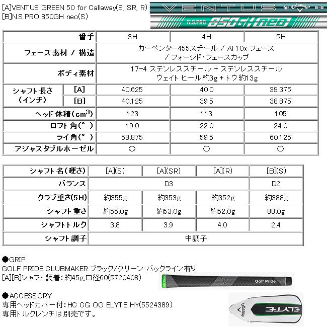 キャロウェイ エリート ユーティリティ ベンタス グリーン 50 for Callawayカーボンシャフト 25年モデル 日本仕様 ハドラスの画像
