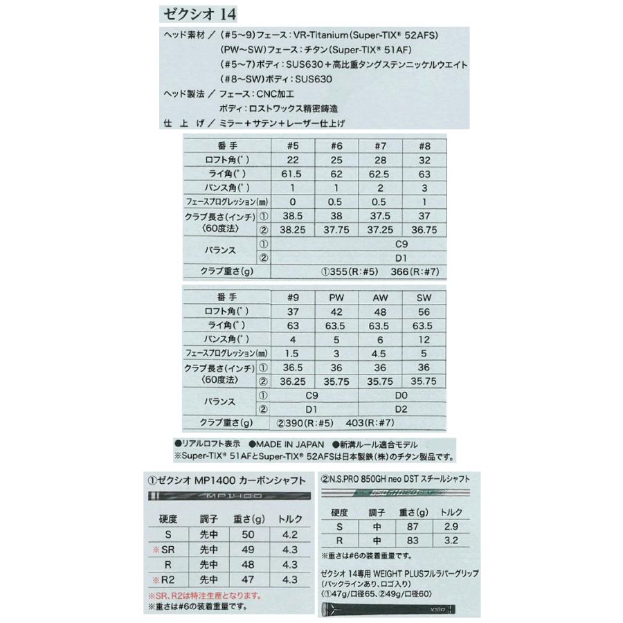 ゼクシオ14　アイアン　6本(5番〜P or 6番〜A or 7番〜S　他構成)セット　NS850neo　DSTスチール　25年モデル　ハドラスの画像