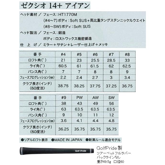 ゼクシオ14+(プラス)　アイアン　6本(5番〜P or 6番〜A or 7番〜S　他構成)セット　NSプロ　ゼロス7・8シリーズ　カスタムモデル　角度調整　ハドラスの画像