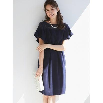 デコルテレースフリルスリーブワンピース ネイビー 品多く