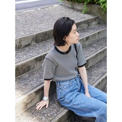 アメリカン ホリック AMERICAN HOLIC ワッフルボーダーカットプルオーバー (ブラック)|locondo-shopping|02