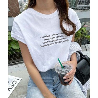 アンドミー andme ロゴ刺繍 フレンチスリーブ Tシャツ （オフホワイト×チャコールグレー）｜locondo-shopping｜02