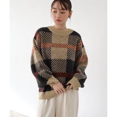 andme（アンドミー） モヘヤライク チェックジャガード ニットトップス