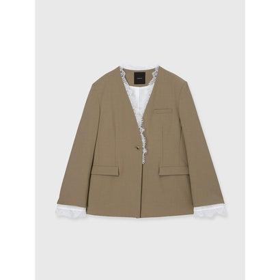 anuans ノーカラージャケット ベージュ ショート丈 anuans（アニュアンス） レーストリムノーカラージャケット （BEIGE