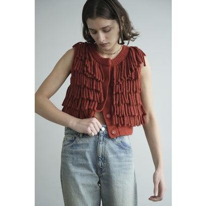 CLANE クラネ W FACE FRINGE KNIT VEST （ORANGE） : ブランド公式 