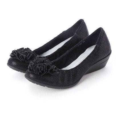 値引 コンポジションナイン Composition9 フラワーモチーフコンフォートウェッジパンプス ブラック 格安 Tv Creativetalentnetwork Com