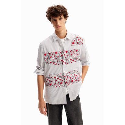 デシグアル（Desigual）/ストライプ&ハート パッチワークシャツ Desigual（デシグアル） ストライプ&ハート パッチワークシャツ
