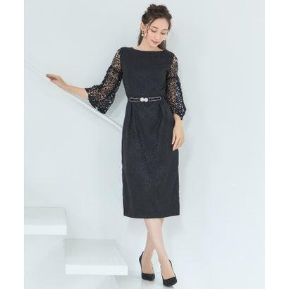 ドレスプラス DRESS+ レース七分袖×ダマスク柄ワンピースドレス結婚式ワンピース・お呼ばれパーティードレス （ブラック） | DRESS+ | 03