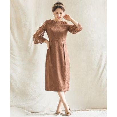 DRESS+（ドレスプラス） レース七分袖×ダマスク柄ワンピースドレス結婚 