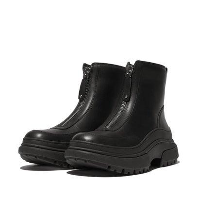 フィットフロップ fitflop WYLDER ZIP-FRONT LEATHER ANKLE BOOTS （Black）