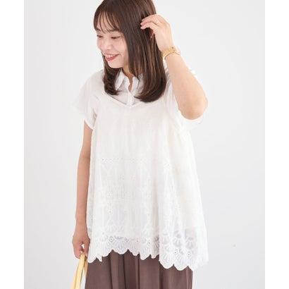 グリーン パークス Green Parks SET2点刺しゅうキャミ+シャツ （オフホワイト）