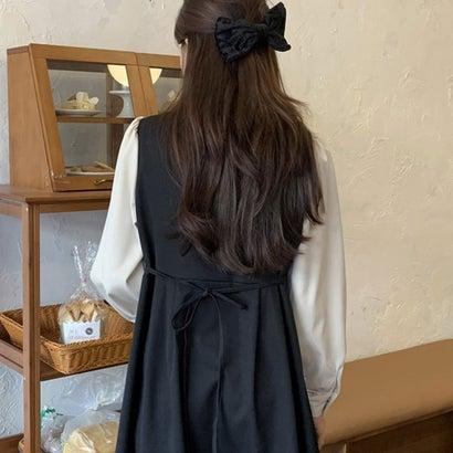 ジュノア JUNOAH パフスリーブドッキングワンピース 韓国ファッション （ブラック）｜locondo-shopping｜06