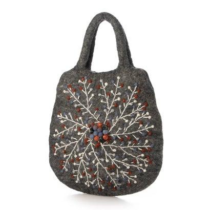 カンカン KANKAN ラディアル刺繍卵型フェルトバッグ （グレー