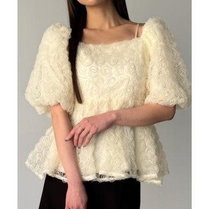 【ホワイト】Louere 2wayフラワーチュールペプラムトップス ルエレ Louere 2wayフラワーチュールペプラムトップス （アイボリー